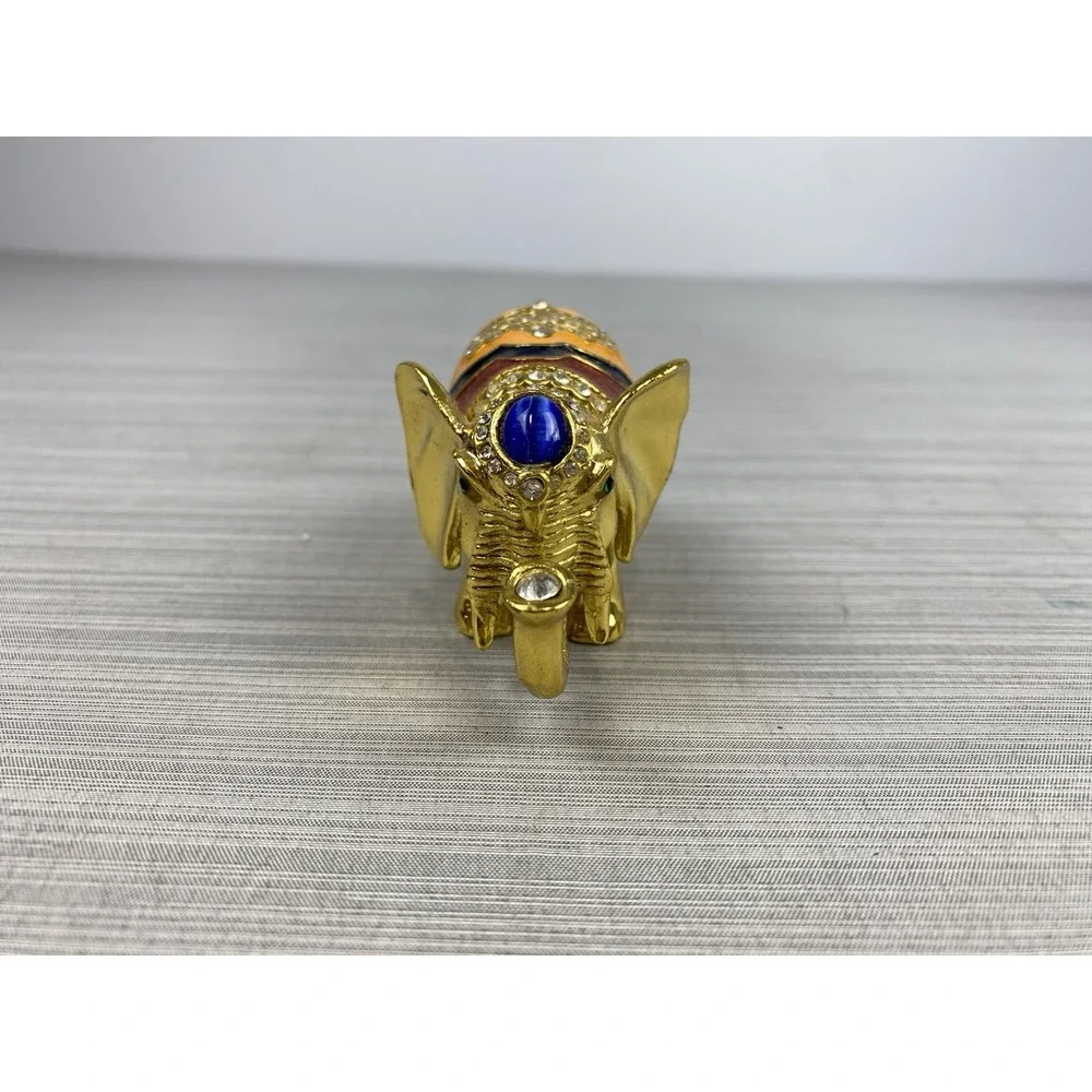 Trinket Box Golden Elephant Bejeweled 4 In‎ Long x 2 In Tall Jewels